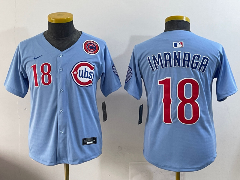 Youth 2025 MLB Chicago Cubs #18 Imanaga  blue jersey style 7